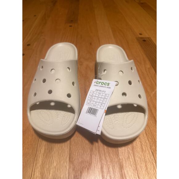 Crocs Classic Platform Slide Bone Beige Women Casual Sandals Slippers Sz 9 - Picture 1 of 7